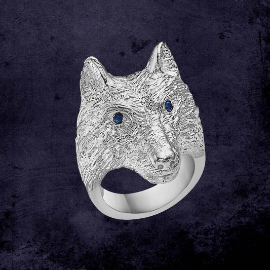 "Wolf" Ring with Blue Sapphire eyes
